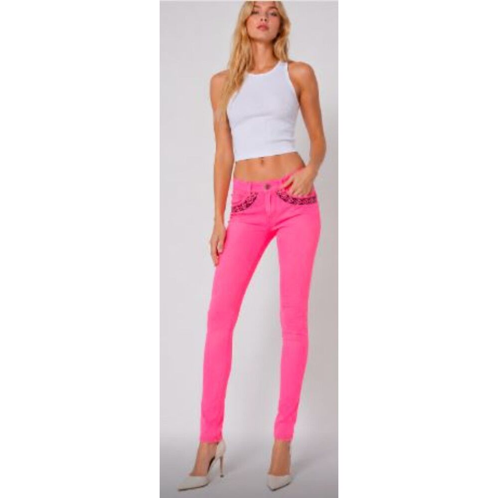 Maison Scotch La Femme Women's Neon Embriodered Skinny Jeans 24 NWT 210